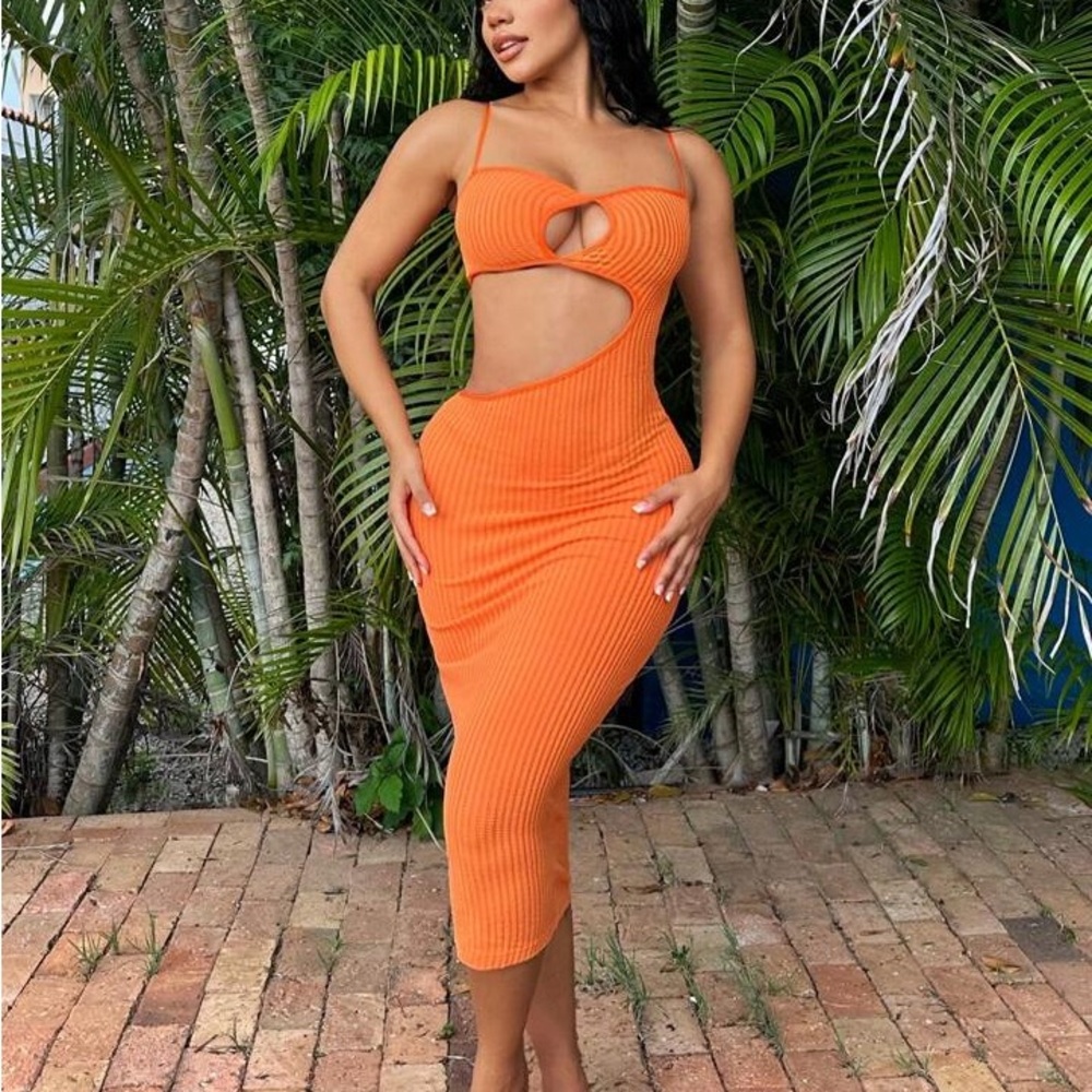 Orange Cutout Boho Dress